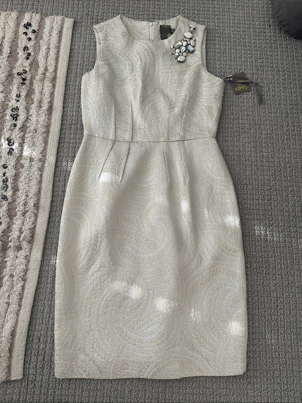 Taylor Cream Midi Sheath Dress with Decorative rhinestone detail NWT